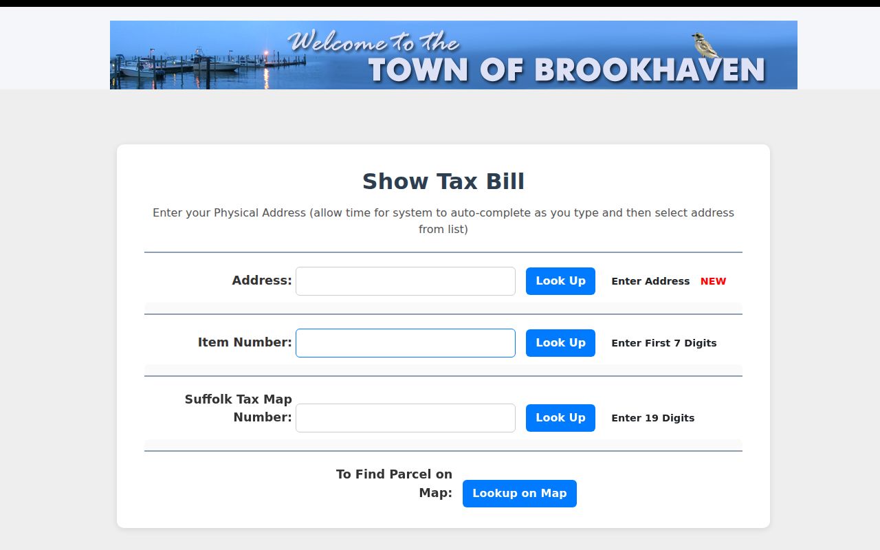Brookhaven residents directory tax-map search controls