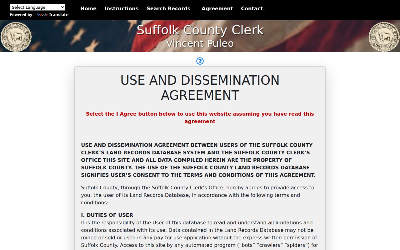 Suffolk County Clerk kiosk access screen for Brookhaven previous residents deed research