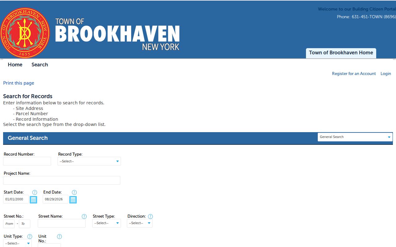 Brookhaven street directory Accela building-record address search