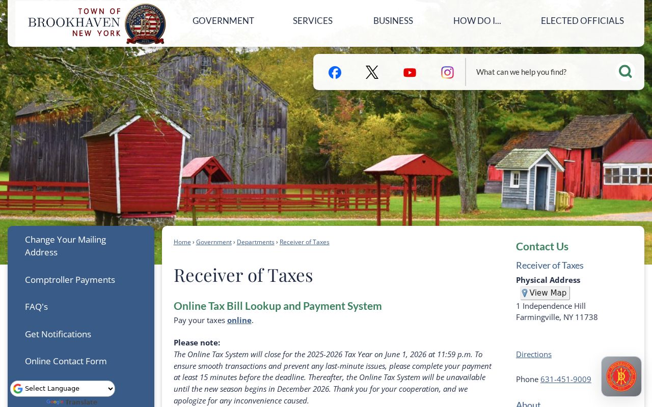 Brookhaven ZIP code directory Receiver of Taxes portal